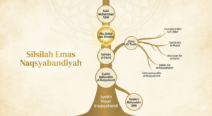 Bagan silsilah Tarekat Naqsyabandiyah yang istimewa, menghubungkan ajaran langsung ke periode awal Islam