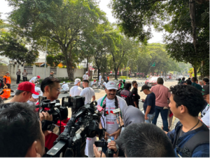 Dubes Palestina Abdalfatah Alsattari diwawancarai awak media di kawasan Jalan Diponegoro Menteng.